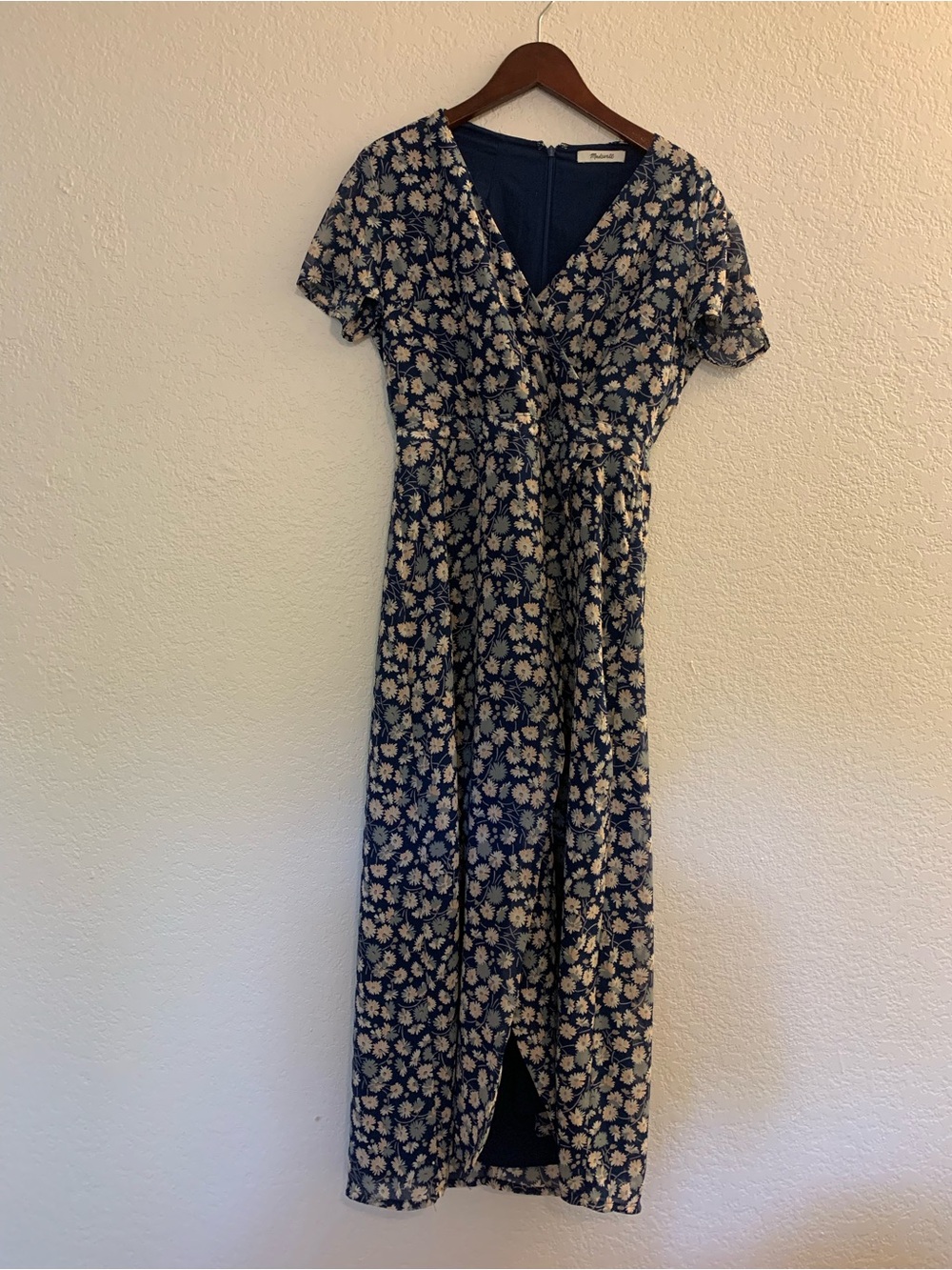 Madewell Navy Floral Wrap-Front Maxi Dress
